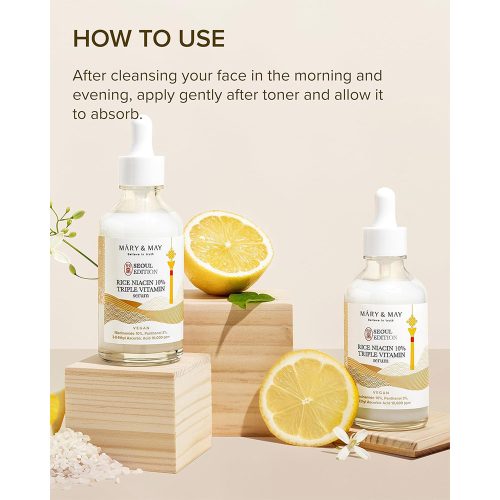 سرم تریپل ویتامین نیاسینامید 10 درصد و برنج مری اند می روشن کننده پوست Mary & May Rice Niacin 10% Triple Vitamin Serum