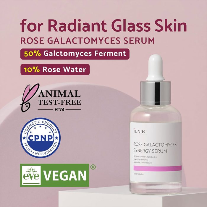 سرم سینرژی رز گالاکتومایسس آیونیک ضد چروک و روشن کننده پوست iUNIK Rose Galactomyces Synergy Serum