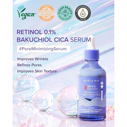 سیکا سرم رتینول باکوچیول مری اند می Mary & May Retinol 0.1% Bakuchiol Cica Serum Seoul Edition