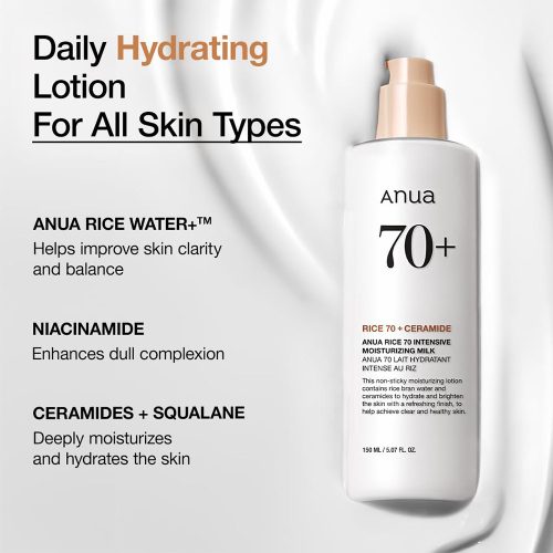 لوسیون برنج و سراماید آنوا مرطوب کننده و روشن کننده پوست Anua Rice 70 Intensive Moisturizing Milk