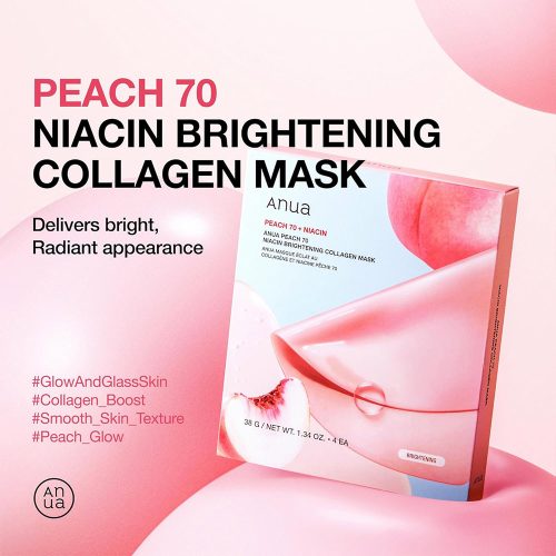 پک ماسک ورقه ای هلو نیاسینامید آنوا روشن کننده پوست ANUA Peach 70 Niacin Brightening Collagen Mask