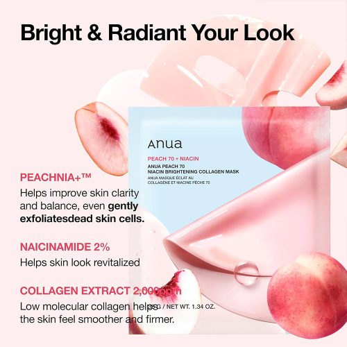 پک ماسک ورقه ای هلو نیاسینامید آنوا روشن کننده پوست ANUA Peach 70 Niacin Brightening Collagen Mask