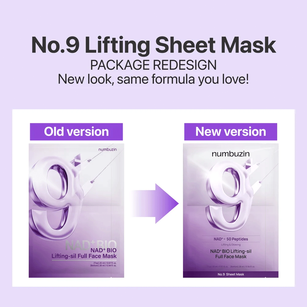 ماسک ضد چروک بایو لیفتینگ شماره 9 نامبوزین Numbuzin No.9 Sheet Mask NAD+ BIO Lifting-sil Full Face Mask