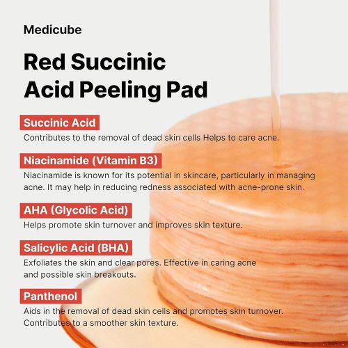 پد تونر ضد جوش و لایه بردار سوکسینیک اسید مدی کیوب Medicube Red Succinic Acid Peeling Pad