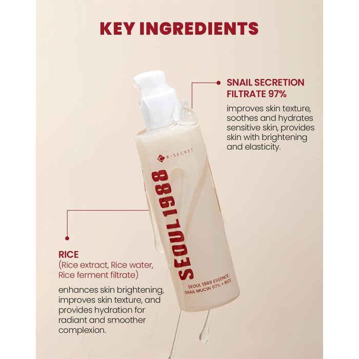 اسنس ترمیم کننده موسین حلزون و برنج سئول 1988 کی سکرت K-SECRET SEOUL 1988 Essence Snail Mucin 97% + Rice