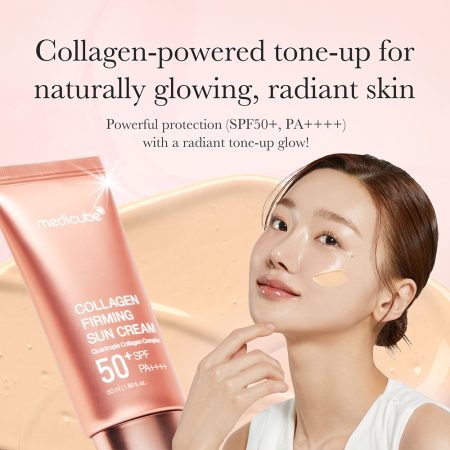 کرم ضد آفتاب تون آپ کلاژن مدی کیوب ضد چروک و روشن کننده پوست MEDICUBE Collagen Firming Sun Cream