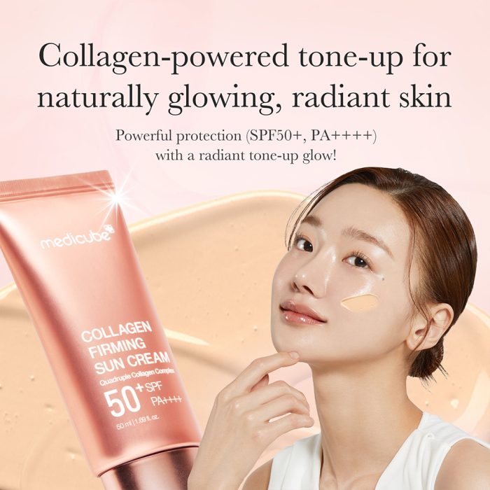 کرم ضد آفتاب تون آپ کلاژن مدی کیوب ضد چروک و روشن کننده پوست MEDICUBE Collagen Firming Sun Cream