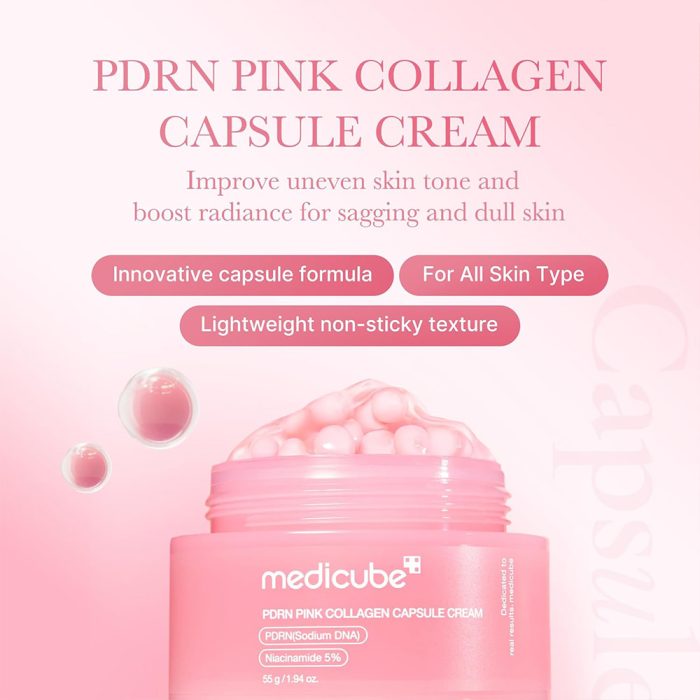 کرم کپسولی کلاژن و PDRN مدی کیوب روشن کننده و ضد چروک پوست Medicube PDRN Pink Collagen Capsule Cream
