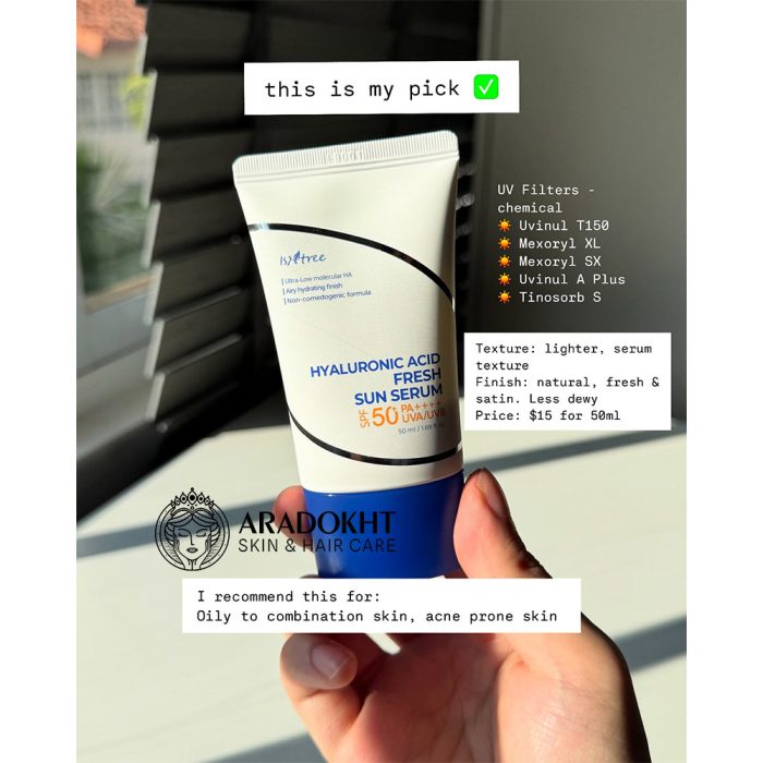 سرم ضد آفتاب آبرسان ریز مولکول هیالورونیک اسید ایزنتری Isntree Hyaluronic Acid Fresh Sun Serum
