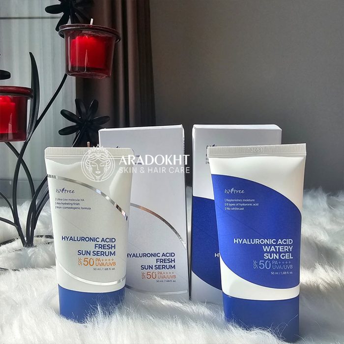 سرم ضد آفتاب آبرسان ریز مولکول هیالورونیک اسید ایزنتری Isntree Hyaluronic Acid Fresh Sun Serum