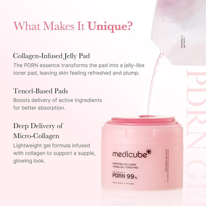 پد تونر ژلی PDRN و کلاژن مدی کیوب Medicube PDRN Pink Collagen Toning Gel Toner Pad