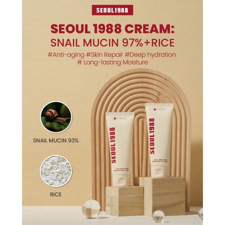 کرم موسین حلزون 93% و برنج کی سکرت تسکین دهنده و مرطوب کننده قوی پوست K-SECRET SEOUL 1988 Cream Snail Mucin 93% + Rice