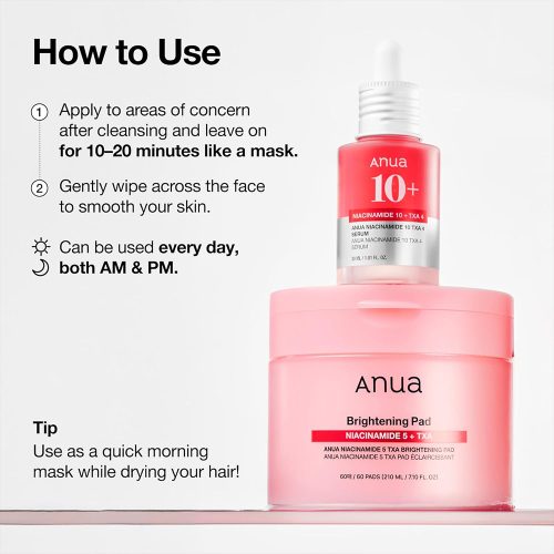 پد تونر ترانگزامیک اسید و نیاسینامید 5 درصد آنوا ضد لک و روشن کننده پوست Anua Niacinamide 5 + TXA Toner Pads