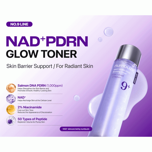 تونر پپتاید PDRN و +NAD شماره 9 نامبوزین درخشان تقویت کننده و ضد چروک Numbuzin No.9 NAD+ PDRN Glow Boosting Toner