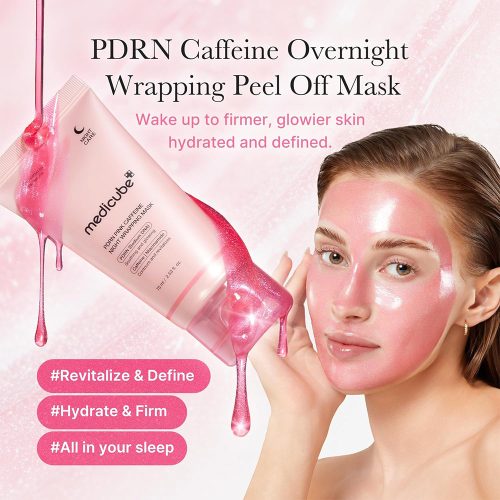 ماسک شب لایه بردار کافئین و PDRN مدی کیوب ترمیم کننده، جوانساز پوست Medicube Pdrn Pink Caffeine Night Wrapping Mask