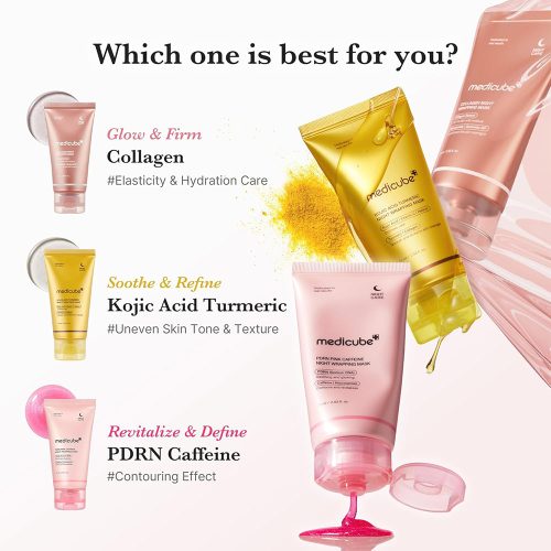 ماسک شب لایه بردار کافئین و PDRN مدی کیوب ترمیم کننده، جوانساز پوست Medicube Pdrn Pink Caffeine Night Wrapping Mask