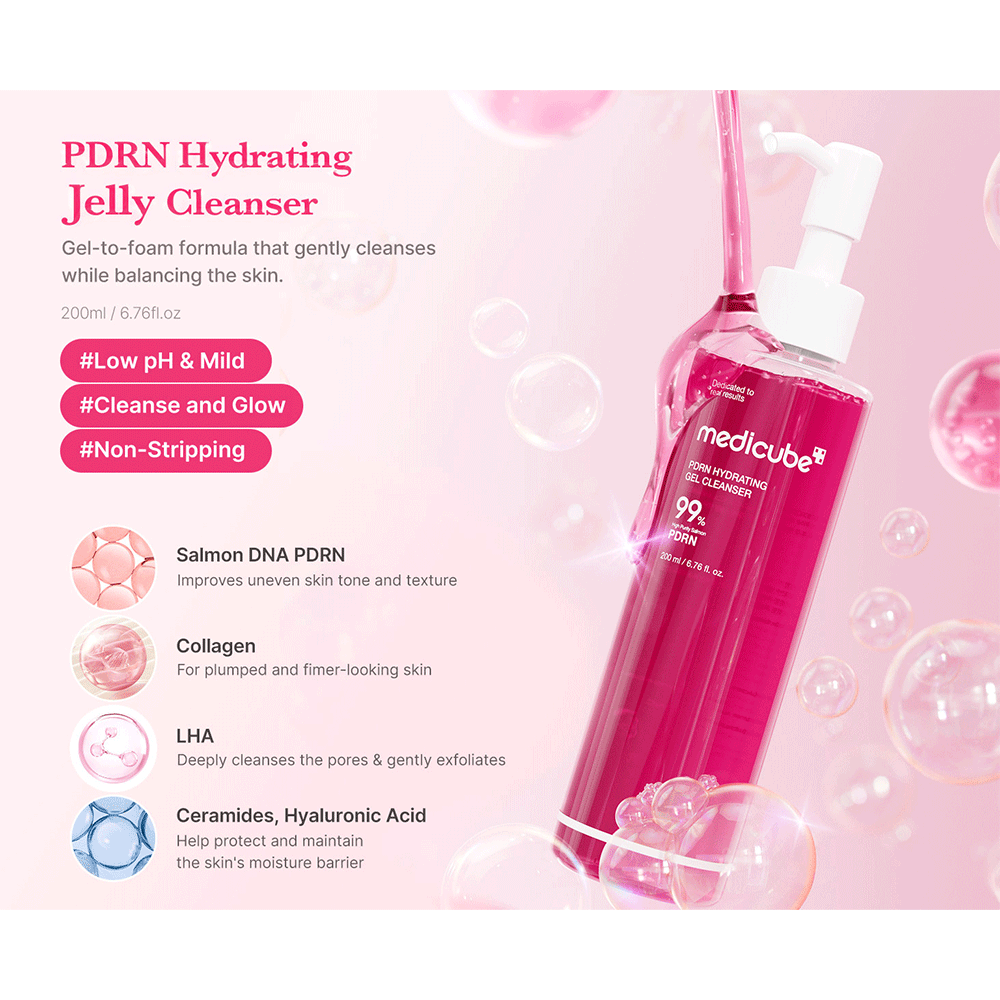 ژل شوینده PDRN مدی کیوب لایه بردار ملایم و روشن کننده پوست MEDICUBE PDRN Hydrating Gel Cleanser