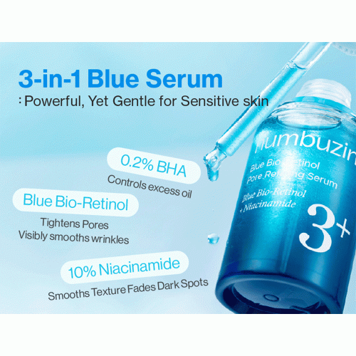 سرم کنترل منافذ بایو رتینول آبی و نیاسینامید شماره 3 نامبوزین Numbuzin No.3 Blue Bio-Retinol Pore Refining Ampoule 30ml