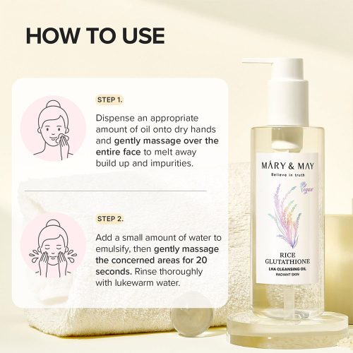 شوینده روغنی گلوتاتیون برنج مری اند می لایه بردار ملایم و روشن کننده پوست Mary&May Rice Glutathione LHA Cleansing Oil