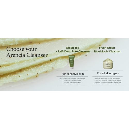 شوینده موچی لایه بردار ملایم کنترل منافذ چای سبز آرنسیا Arencia Green Tea + LHA Deep Pore Rice Cake Cleanser