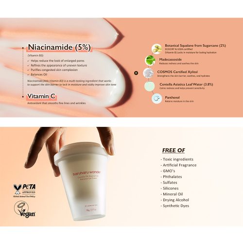 ژل کرم سنتلا و نیاسینامید 5 درصد هاروهارو واندر تسکین دهنده و روشن کننده پوست HARUHARU wonder Centella 5% Niacinamide Radiance Gel Cream