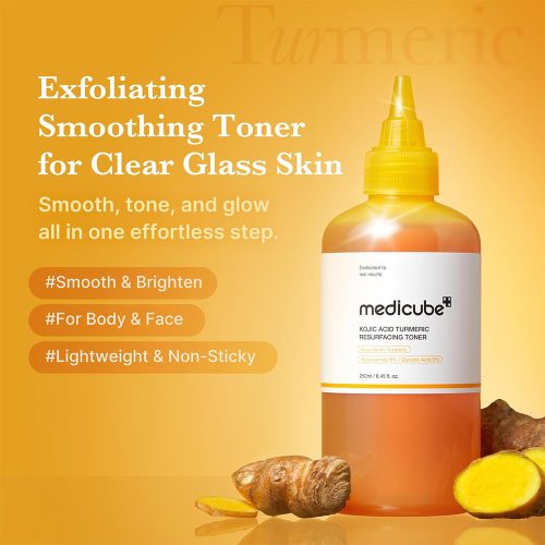 تونر لایه بردار و روشن کننده کوجیک اسید و زردچوبه مدی کیوب MEDICUBE Kojic Acid Turmeric Resurfacing Toner