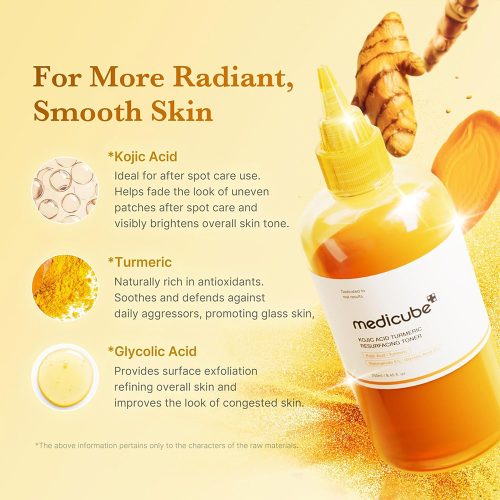 تونر لایه بردار و روشن کننده کوجیک اسید و زردچوبه مدی کیوب MEDICUBE Kojic Acid Turmeric Resurfacing Toner