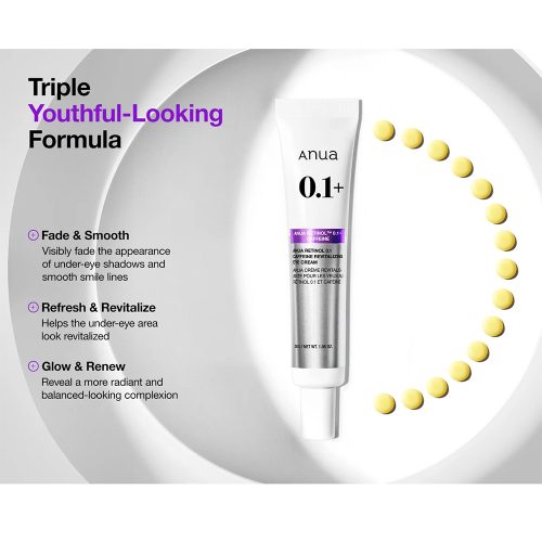 کرم دور چشم رتینول 0.1 و کافئین آنوا ضد چروک و روشن کننده ANUA Retinol 0.1 Caffeine Revitalizing Eye Cream