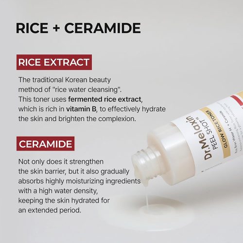 تونر پیل شات برنج دکتر ملاکسین لایه بردار و روشن کننده پوست Dr.Melaxin Peel Shot Glow White Rice Toner