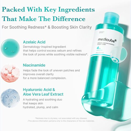 تونر آزلائیک اسید و نیاسینامید مدی کیوب ضدالتهاب، قرمزی و روشن کننده پوست MEDICUBE Azelaic Acid Niacinamide Clear Toner