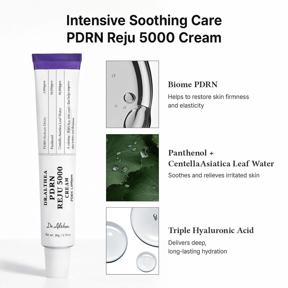 کرم PDRN دکتر التیا ترمیم کننده، جوانساز و تسکین دهنده پوست Dr. Althea PDRN Reju 5000 Cream