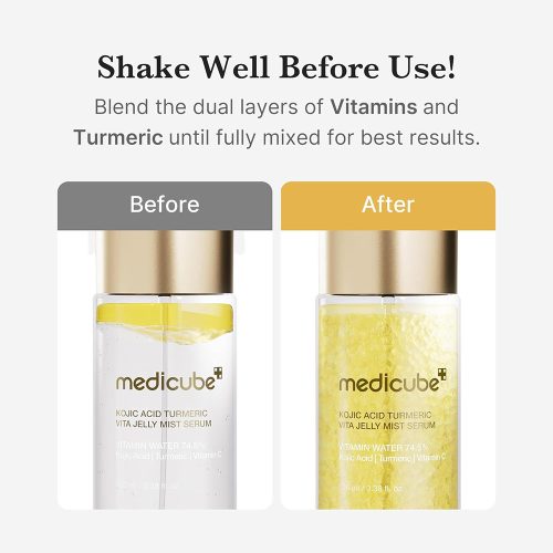 میست سرم ژلی کوجیک اسید و زردچوبه مدی کیوب روشن کننده و تسکین دهنده پوست Medicube Kojic Acid Turmeric Vita Jelly Mist Serum