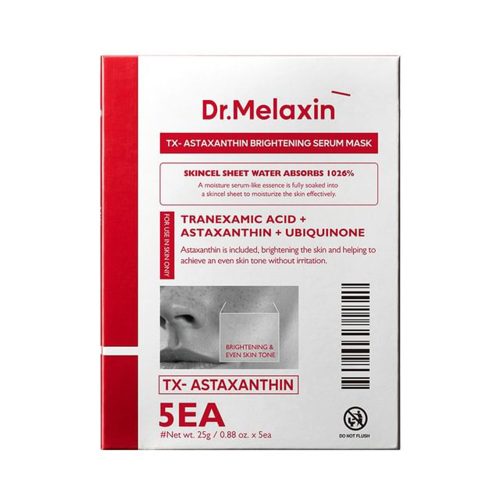 پک ماسک ورقه ای روشن کننده آستاگزانتین و ترانگزامیک اسید دکتر ملاکسین Dr.Melaxin TX-Astaxanthin Brightening Serum Mask Set - پک 5 عدد ماسک