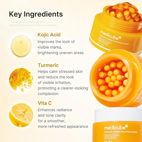 کرم کپسولی کوجیک اسید و زردچوبه مدی کیوب روشن کننده و تسکین دهنده قوی پوست Medicube Kojic Acid Turmeric Vita Capsule Cream