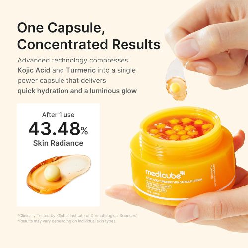 کرم کپسولی کوجیک اسید و زردچوبه مدی کیوب روشن کننده و تسکین دهنده قوی پوست Medicube Kojic Acid Turmeric Vita Capsule Cream