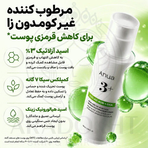 لوسیون مرطوب کننده آزلائیک اسید و سیکا آنوا تسکین دهنده، ضد جوش و ضد التهاب Anua Azelaic Acid Cica Skin Soothing Moisturizer