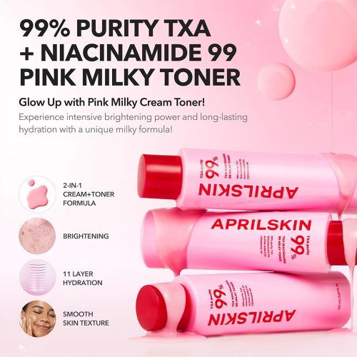 تونر شیری ترانگزامیک اسید و نیاسینامید آپریل اسکین ضد لک و روشن کننده قوی پوست APRILSKIN TXA Niacinamide 99 Milky Toner