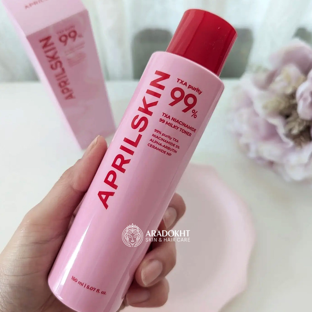 تونر شیری ترانگزامیک اسید و نیاسینامید آپریل اسکین ضد لک و روشن کننده قوی پوست APRILSKIN TXA Niacinamide 99 Milky Toner
