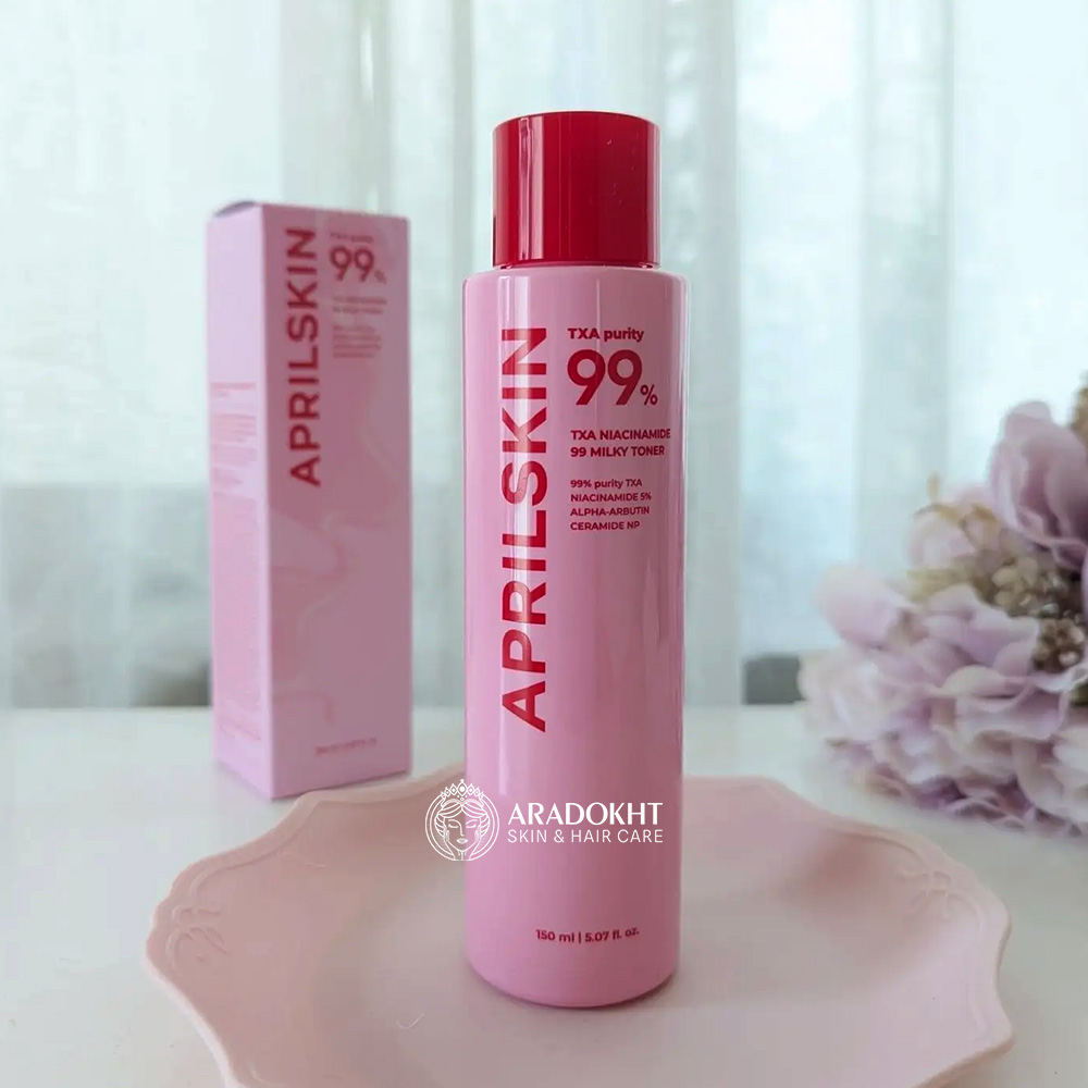 تونر شیری ترانگزامیک اسید و نیاسینامید آپریل اسکین ضد لک و روشن کننده قوی پوست APRILSKIN TXA Niacinamide 99 Milky Toner