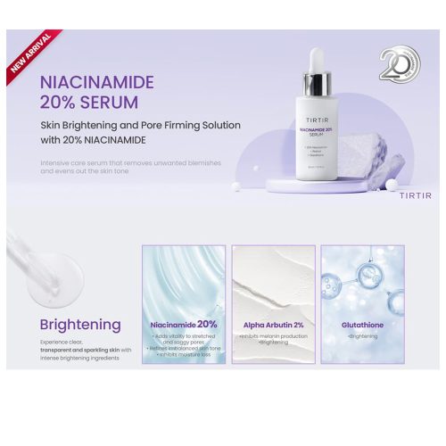 سرم نیاسینامید 20 درصد تیر تیر روشن کننده، کنترل چربی و منافذ پوست TIRTIR Niacinamide 20% Serum