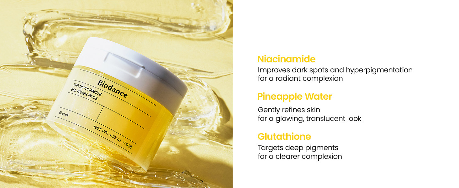 پد تونر ژلی ویتا نیاسینامید بایودنس ضد لک و روشن کننده پوست Biodance Vita Niacinamide Gel Toner Pads