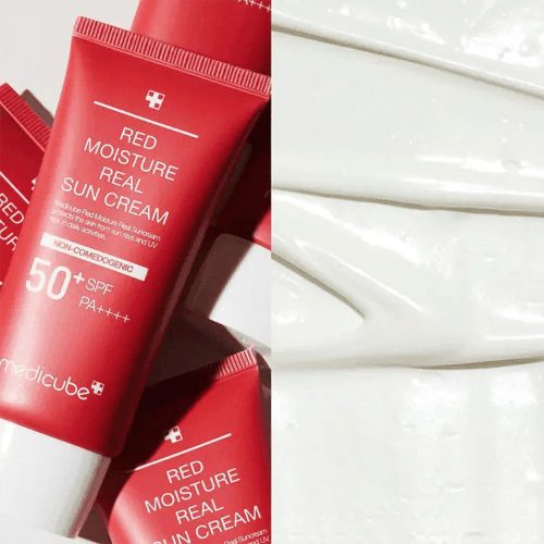 کرم ضد آفتاب مرطوب کننده و تسکین دهنده مدی کیوب Medicube Red Moisture Real Sun Cream