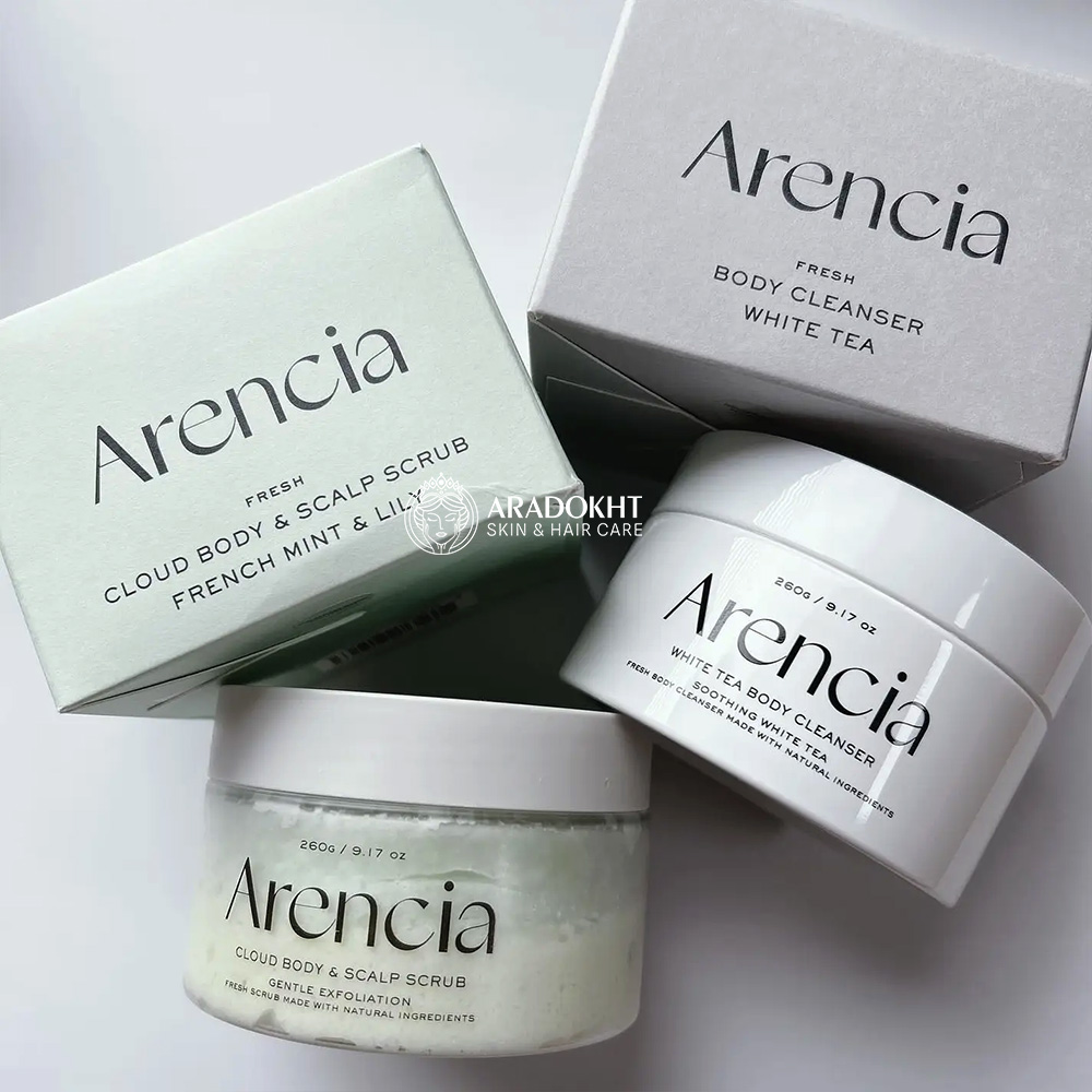 اسکراب کف سر و بدن سوسن و نعناع فرانسوی آرنسیا لایه بردار ملایم و پاک کننده عمقی پوست ARENCIA Fresh Cloud Body & Scalp Scrub French Mint & Lily