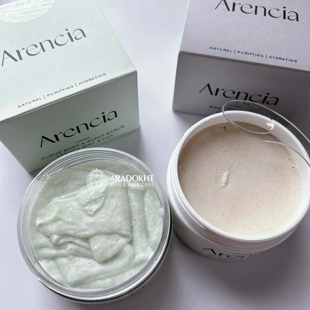 اسکراب کف سر و بدن سوسن و نعناع فرانسوی آرنسیا لایه بردار ملایم و پاک کننده عمقی پوست ARENCIA Fresh Cloud Body & Scalp Scrub French Mint & Lily