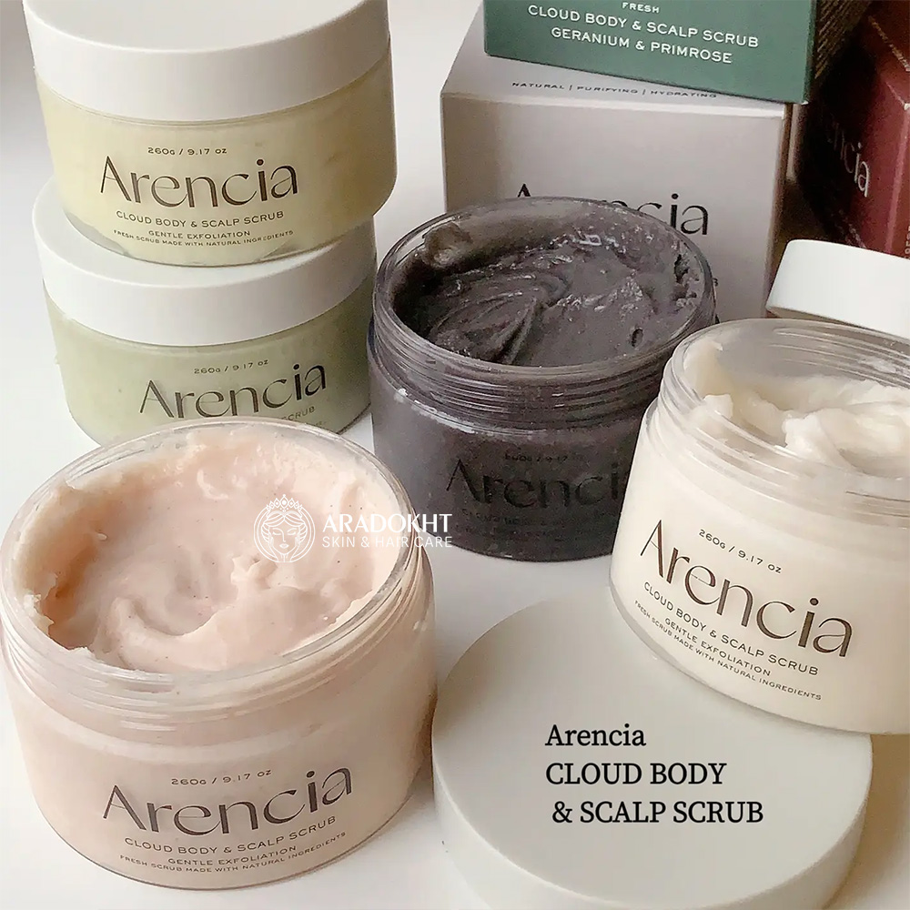 اسکراب کف سر و بدن سوسن و نعناع فرانسوی آرنسیا لایه بردار ملایم و پاک کننده عمقی پوست ARENCIA Fresh Cloud Body & Scalp Scrub French Mint & Lily