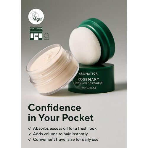 شامپو خشک رزماری آروماتیکا کنترل چربی، تقویت ساقه و ریشه مو AROMATICA Rosemary Dry Shampoo Powder
