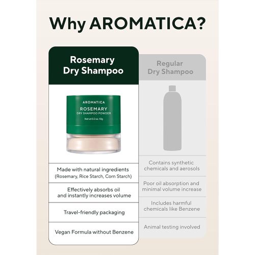 شامپو خشک رزماری آروماتیکا کنترل چربی، تقویت ساقه و ریشه مو AROMATICA Rosemary Dry Shampoo Powder
