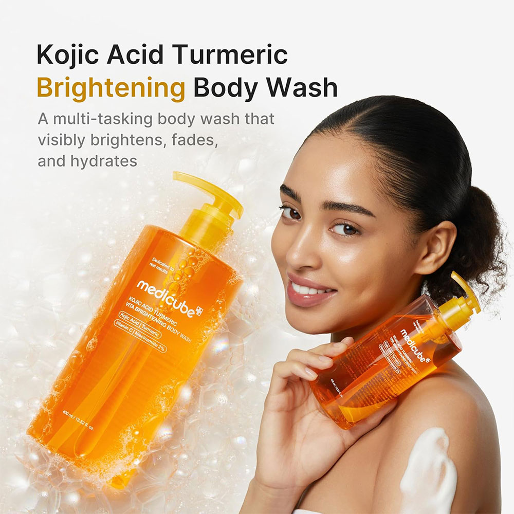 شوینده لایه بردار ملایم و روشن کننده بدن کوجیک اسید و زردچوبه مدی کیوب Medicube Kojic Acid Turmeric Brightening Body Wash
