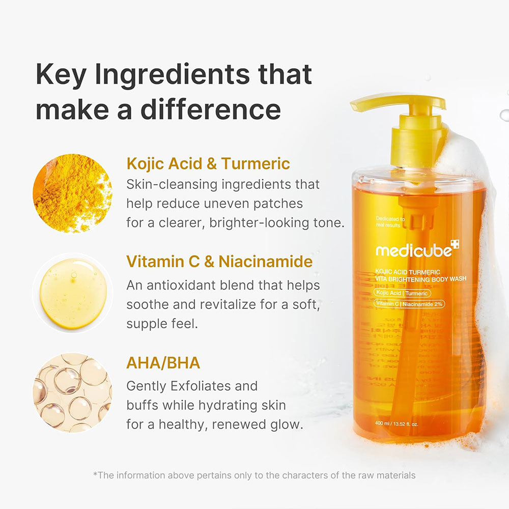 شوینده لایه بردار ملایم و روشن کننده بدن کوجیک اسید و زردچوبه مدی کیوب Medicube Kojic Acid Turmeric Brightening Body Wash
