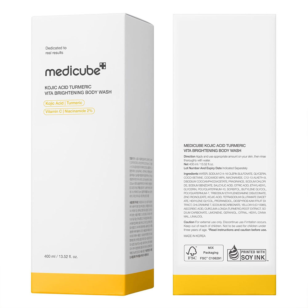 شوینده لایه بردار ملایم و روشن کننده بدن کوجیک اسید و زردچوبه مدی کیوب Medicube Kojic Acid Turmeric Brightening Body Wash
